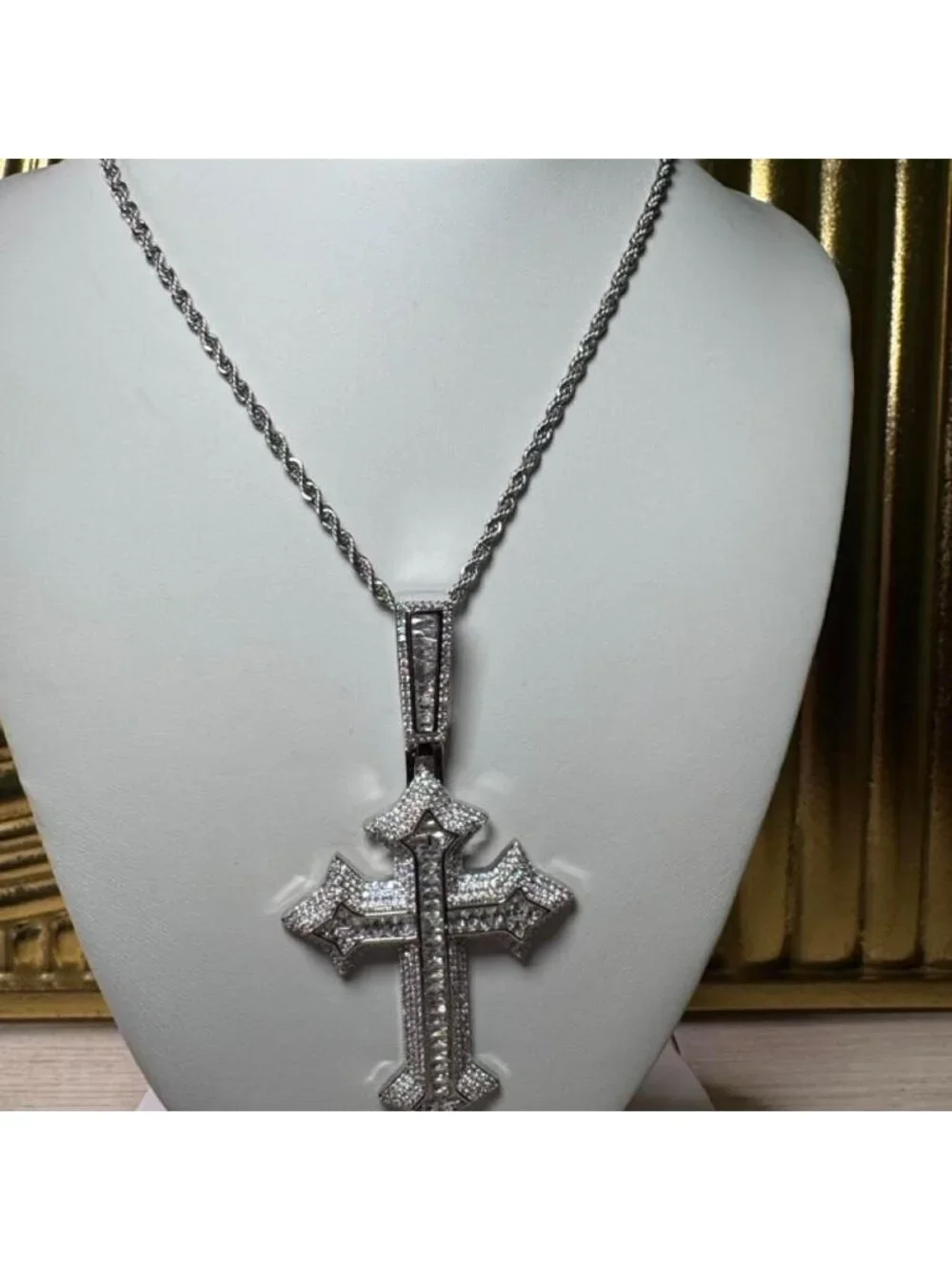 Silver Cross Necklace with rope chain 24inch
